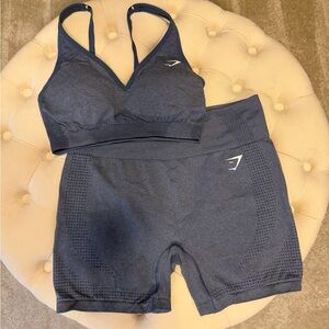 Gymshark Navy Athletic Shorts and Sports Bra Set